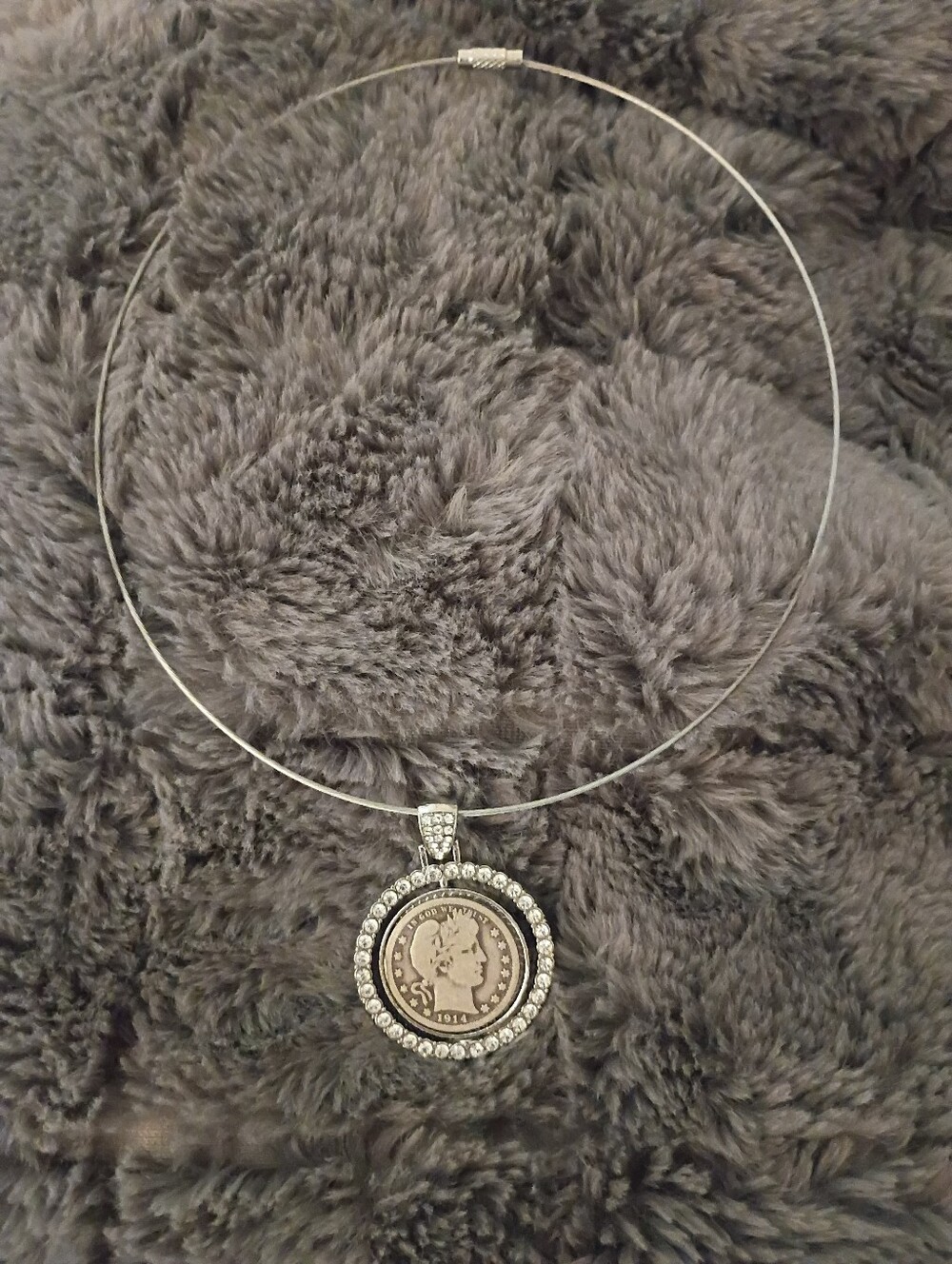 Real US Silver Coin, 1915 Barber Quarter Necklace